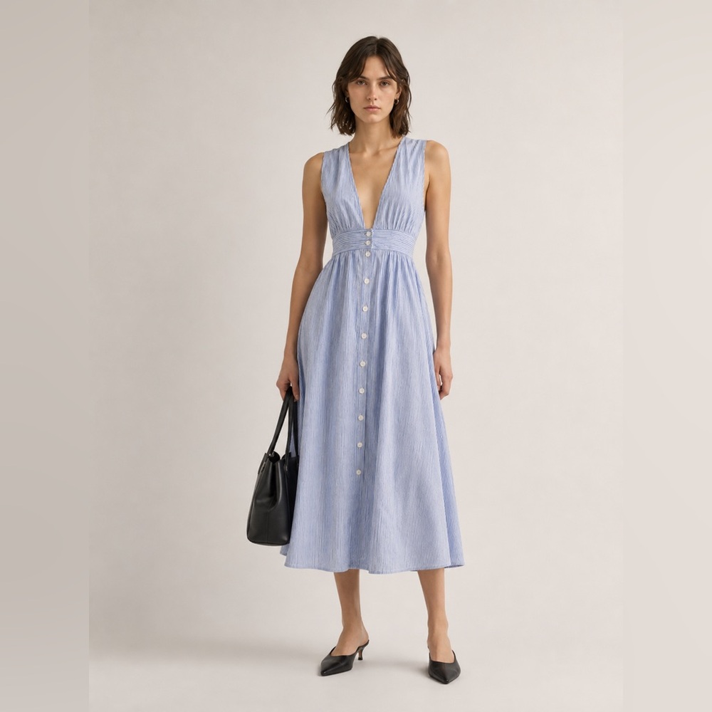 KIMCHI BLUE - Blue & White Stripe Deep V Midi Dress
